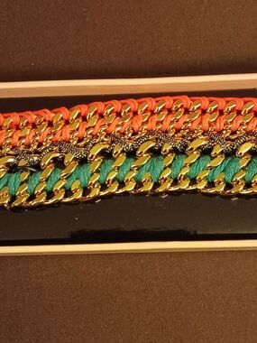 Victoria's Secret Gold Chain Bracelet/Hair Accessory with Orange and Teal Thread